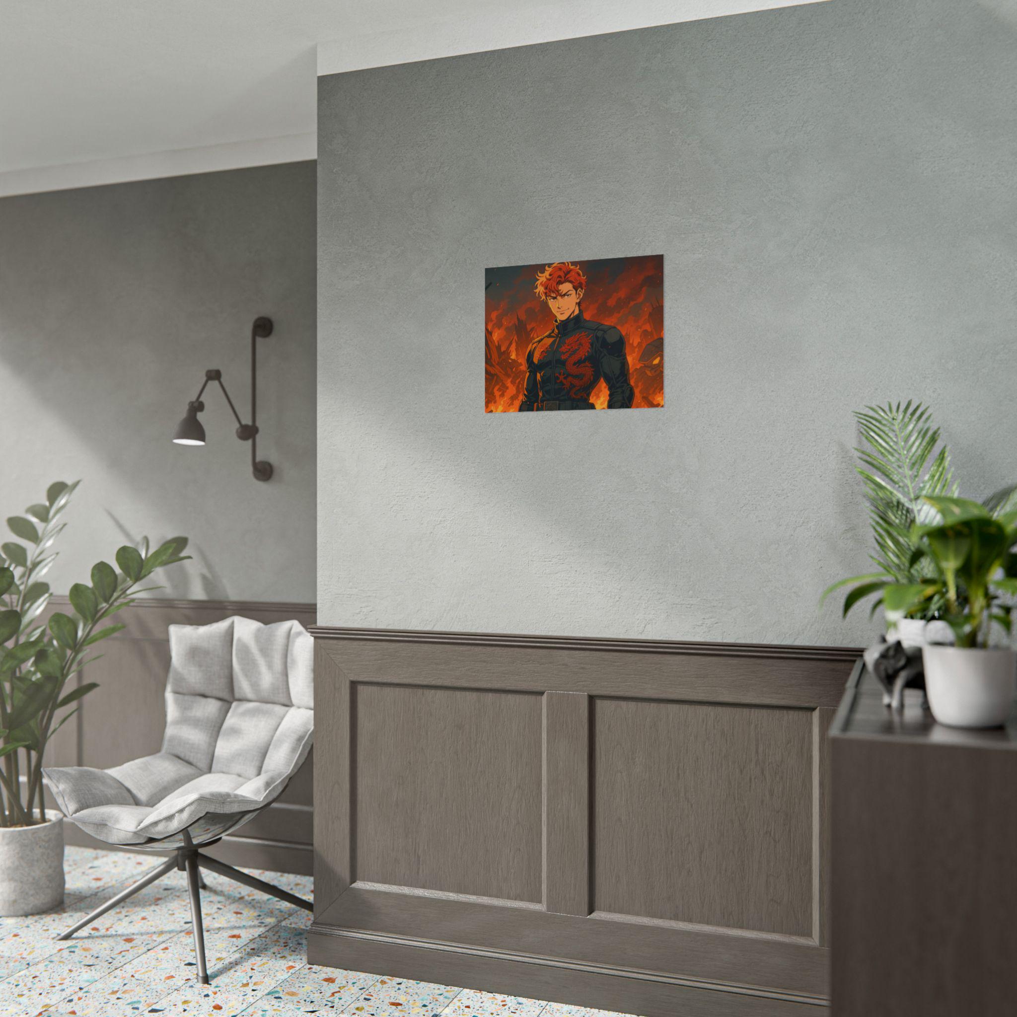 Epic Dragon Anime Art Print: Vibrant Flame Design