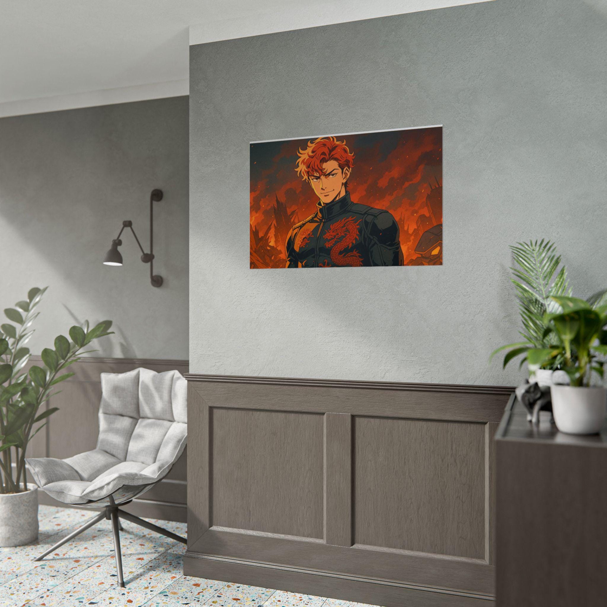 Epic Dragon Anime Art Print: Vibrant Flame Design