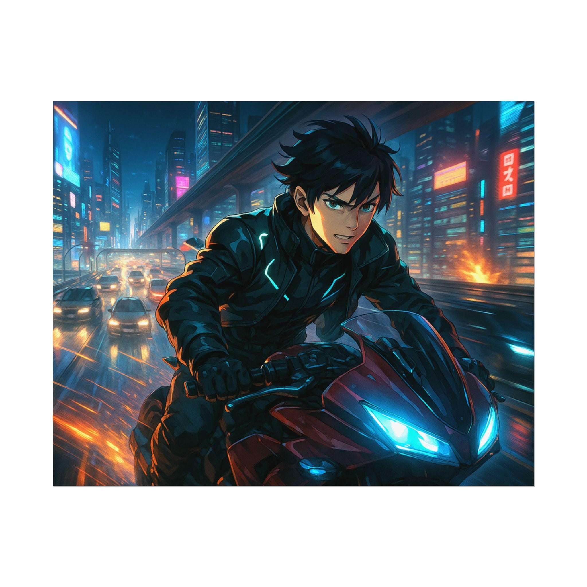 Anime Cyberpunk Motorcycle Wall Art: Giclée Art Print