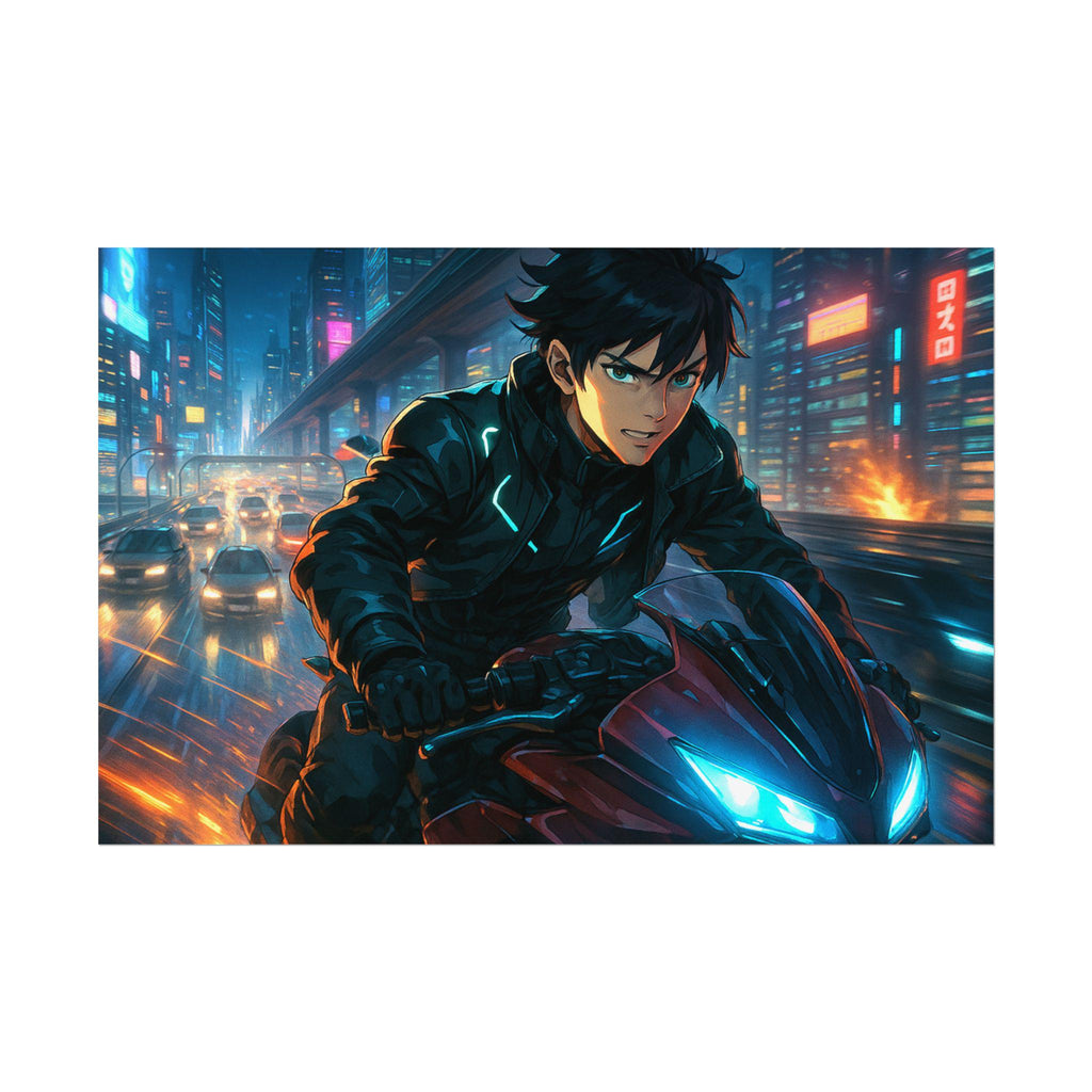 Anime Cyberpunk Motorcycle Wall Art: Giclée Art Print