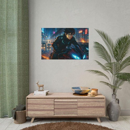 Anime Cyberpunk Motorcycle Wall Art: Giclée Art Print