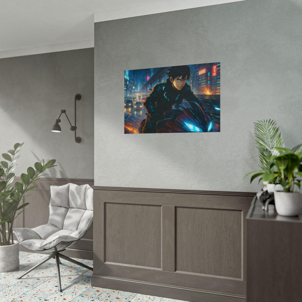 Anime Cyberpunk Motorcycle Wall Art: Giclée Art Print