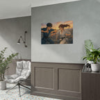 Dynamic Anime Martial Arts Showdown Art Print, Karate Fighters at Sunset Cityscape Wall Art