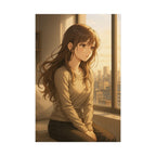 Anime Girl Sunset Wall Art Poster, Japanese Style Aesthetic Home Decor, City View Print, Cozy Room Art Gift Idea, Urban Anime Bedroom Decor
