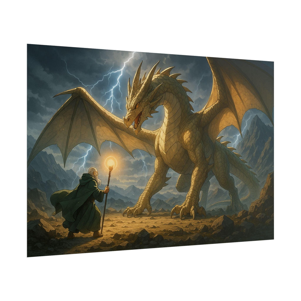 Fantasy Dragon Stormy Mountain Artwork Mythical Creature Wall Art Epic Adventure Print
