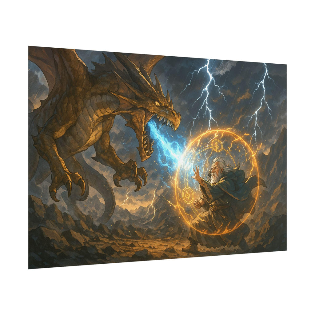 Fantasy Dragon Stormy Sky Artwork Epic Creature Wall Art Mythical Anime Style Print