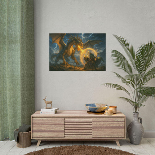 Anime Fantasy Dragon and Wizard Art Print: Gamer Gift