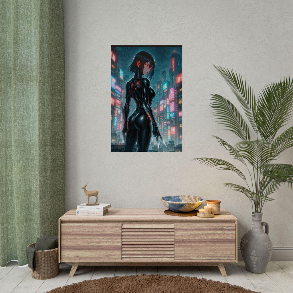 Anime Girl Ninja Assassin Poster: Cyberpunk Wall Art