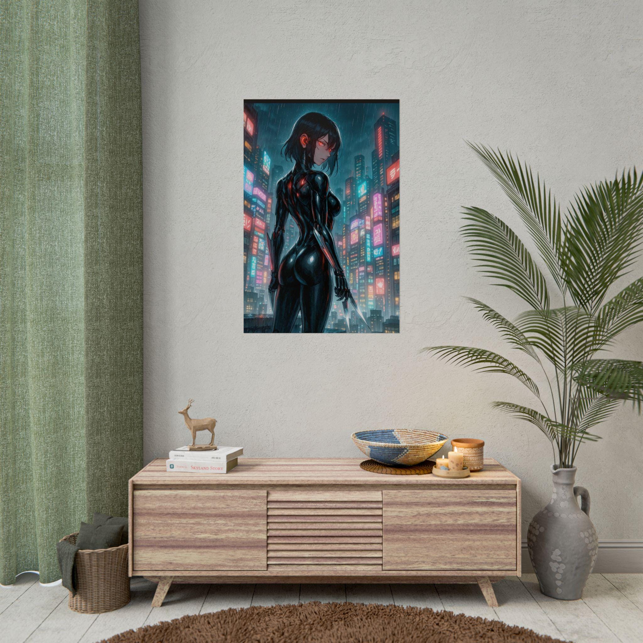 Anime Girl Ninja Assassin Poster: Cyberpunk Wall Art
