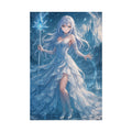 Anime Ice Sorceress Poster Fantasy Snow Queen Wall Art Magical Winter Artwork Enchanted Crystal Staff Print for Otaku and Gamer Decor