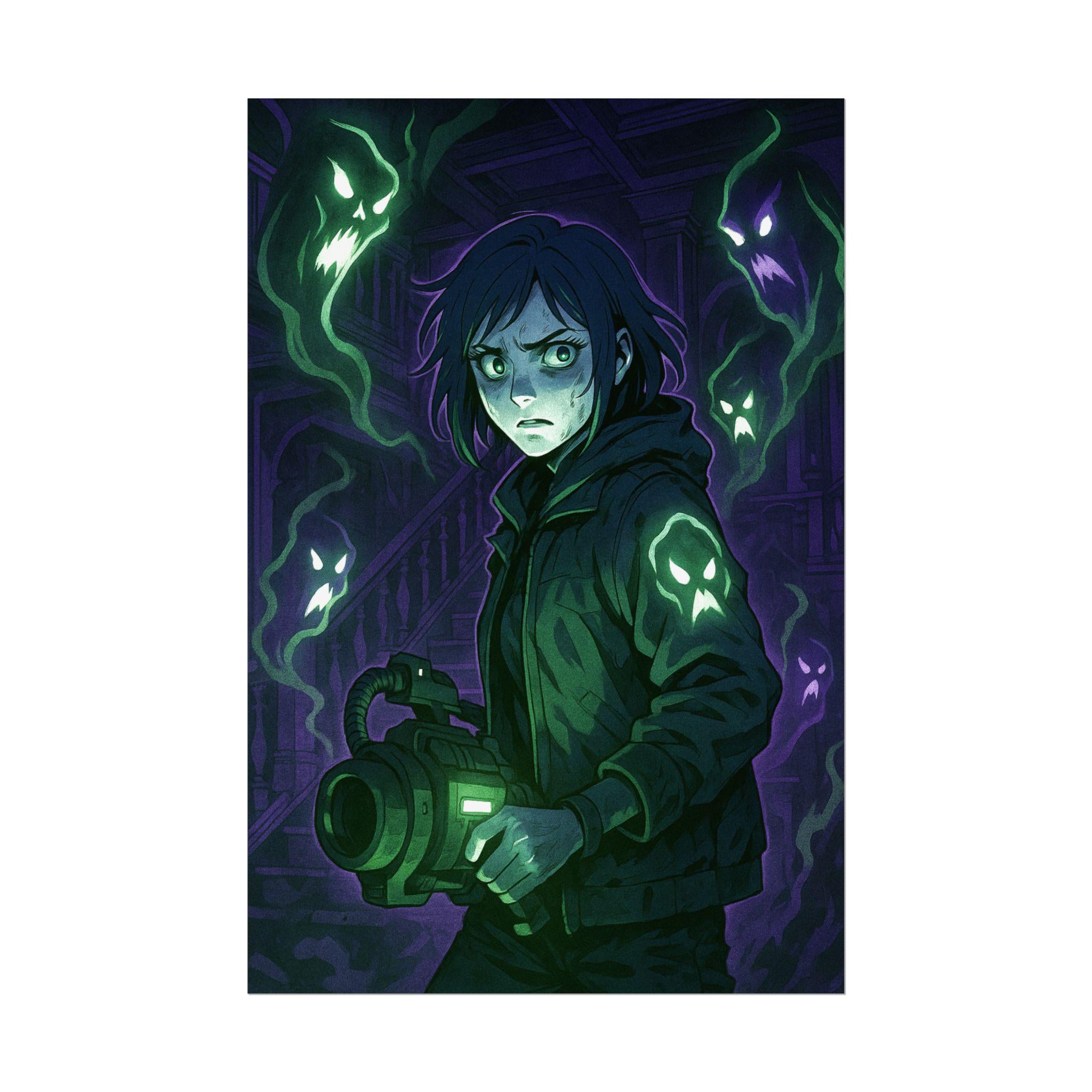 Spooky Anime Ghost Hunter Art Print: Halloween Wall Decor