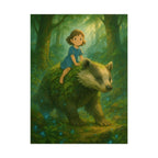 Whimsical Anime Forest Poster: Girl and Badger Art Print