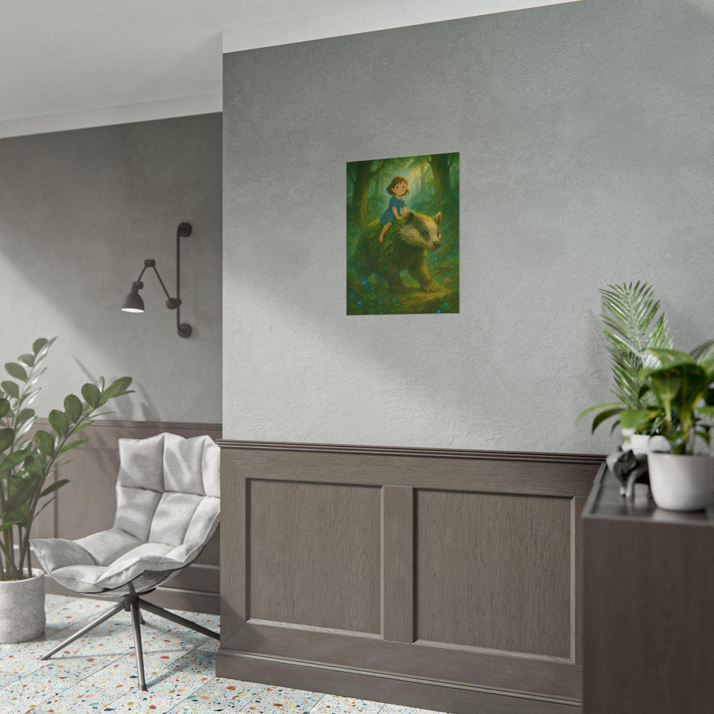 Whimsical Anime Forest Poster: Girl and Badger Art Print