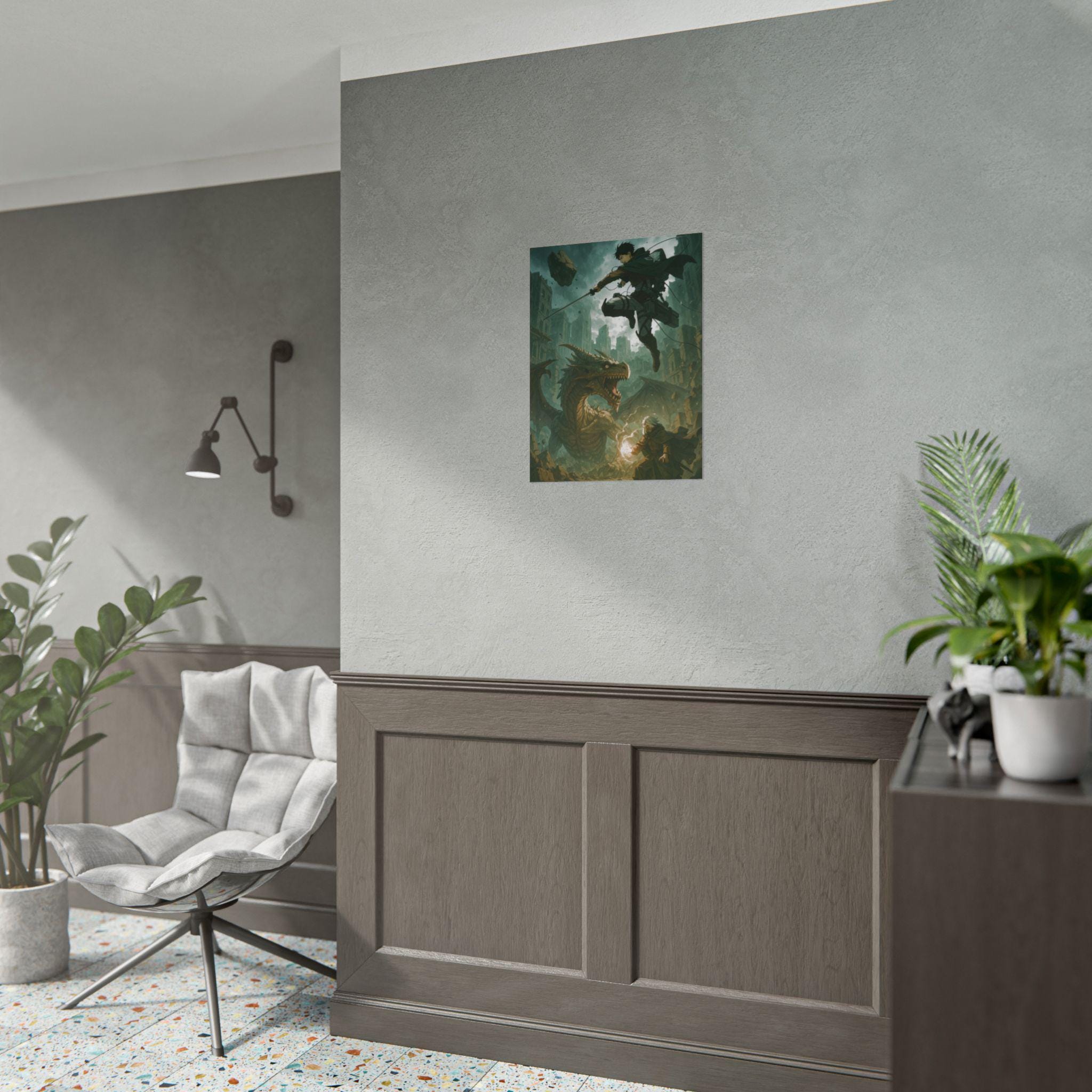 Epic Anime Dragon Battle Art Print: Gamer Room Decor