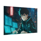 Cyberpunk Anime Hacker Wall Art: Neon City Sci-Fi Wall Art