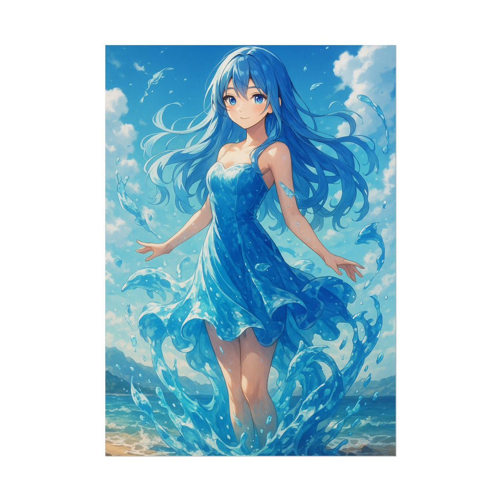 Anime Water Spirit Art Poster: Giclée Print, Ocean-Themed Wall Decor