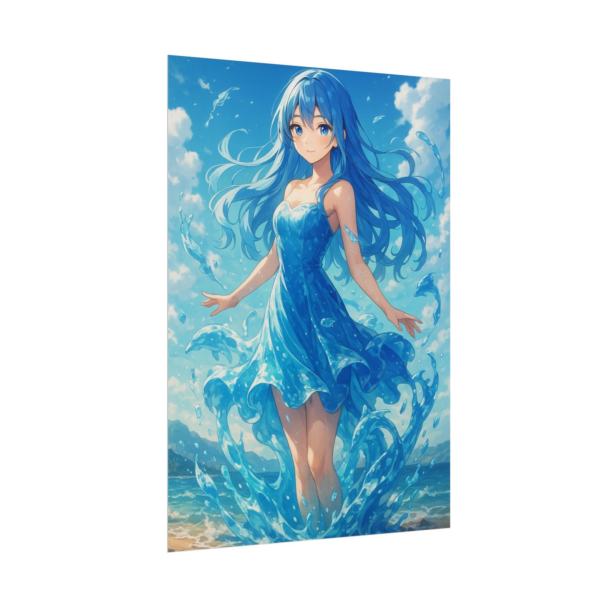 Anime Water Spirit Art Poster: Giclée Print, Ocean-Themed Wall Decor