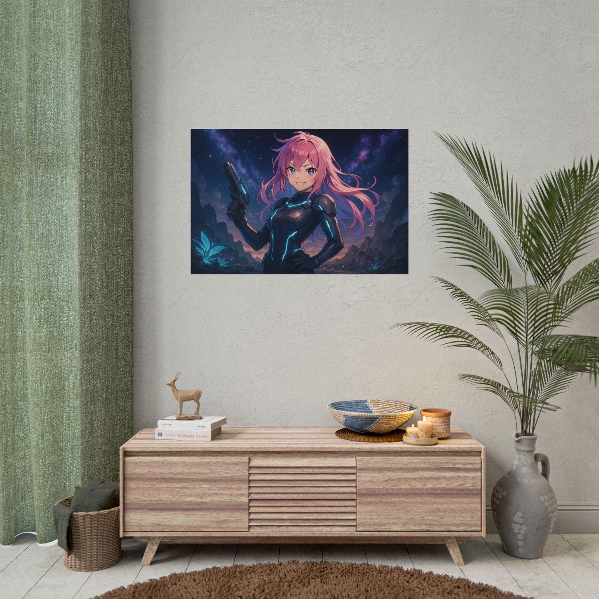 Anime Sci-Fi Girl Wall Art: Cyberpunk Warrior Print