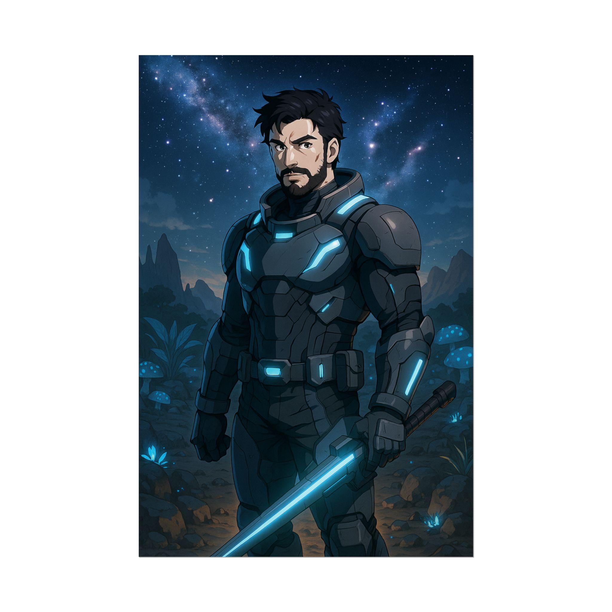 Sci-Fi Warrior Poster: Cyberpunk Samurai Art, Futuristic Decor