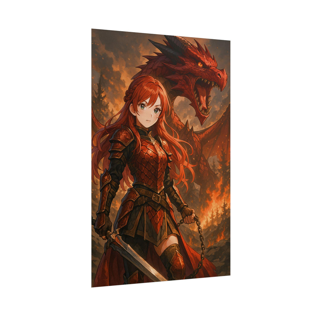Anime Dragon Rider Poster: Fantasy Warrior Girl Wall Art