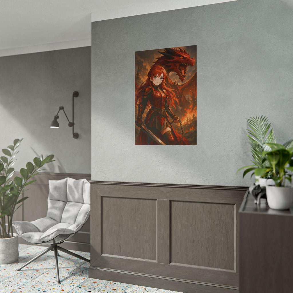 Anime Dragon Rider Poster: Fantasy Warrior Girl Wall Art