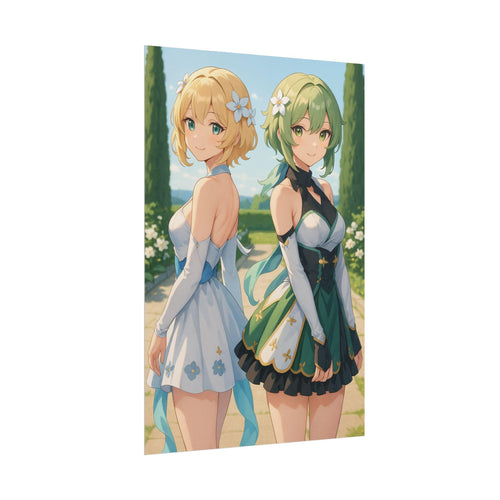 Anime Girls Poster: Elegant Magical Garden Art Print