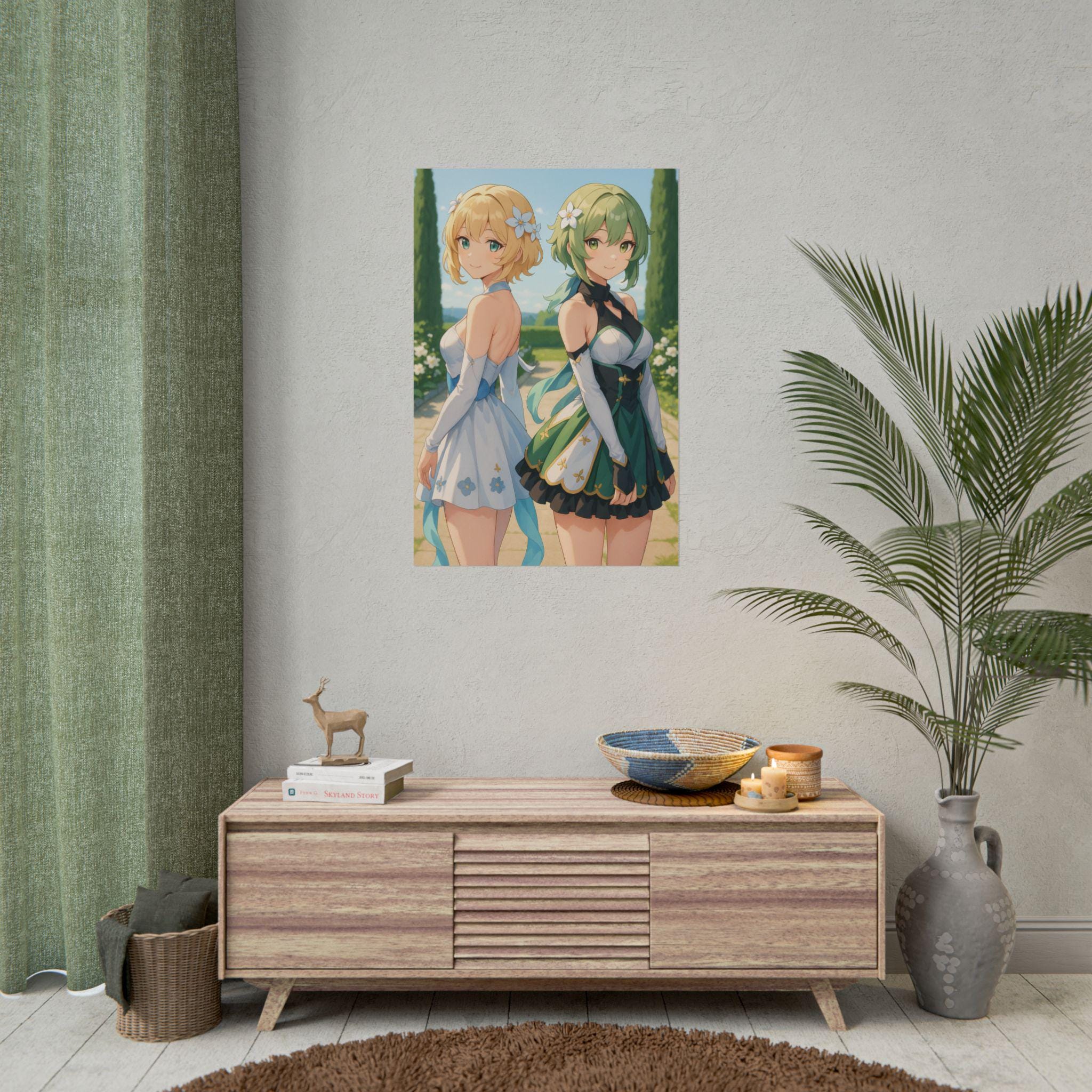 Anime Girls Poster: Elegant Magical Garden Art Print