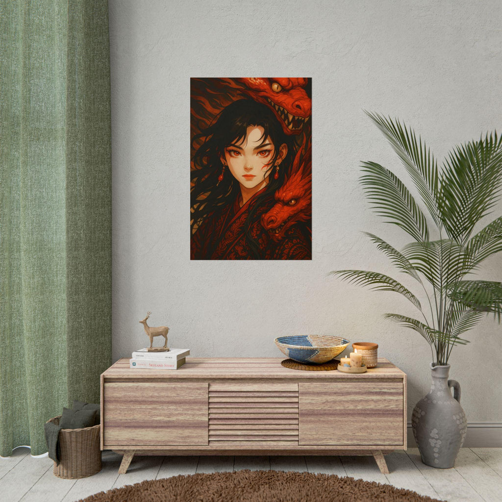 Anime Dragon Queen Art Print: Fierce Warrior, Mythical Fantasy Decor