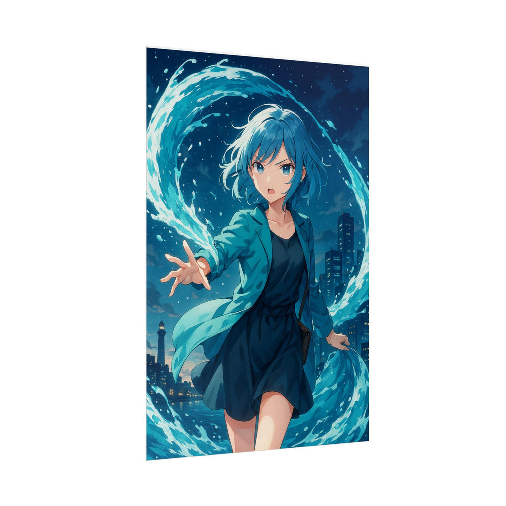 Anime Water Mage Poster: Elemental Magic Wall Art
