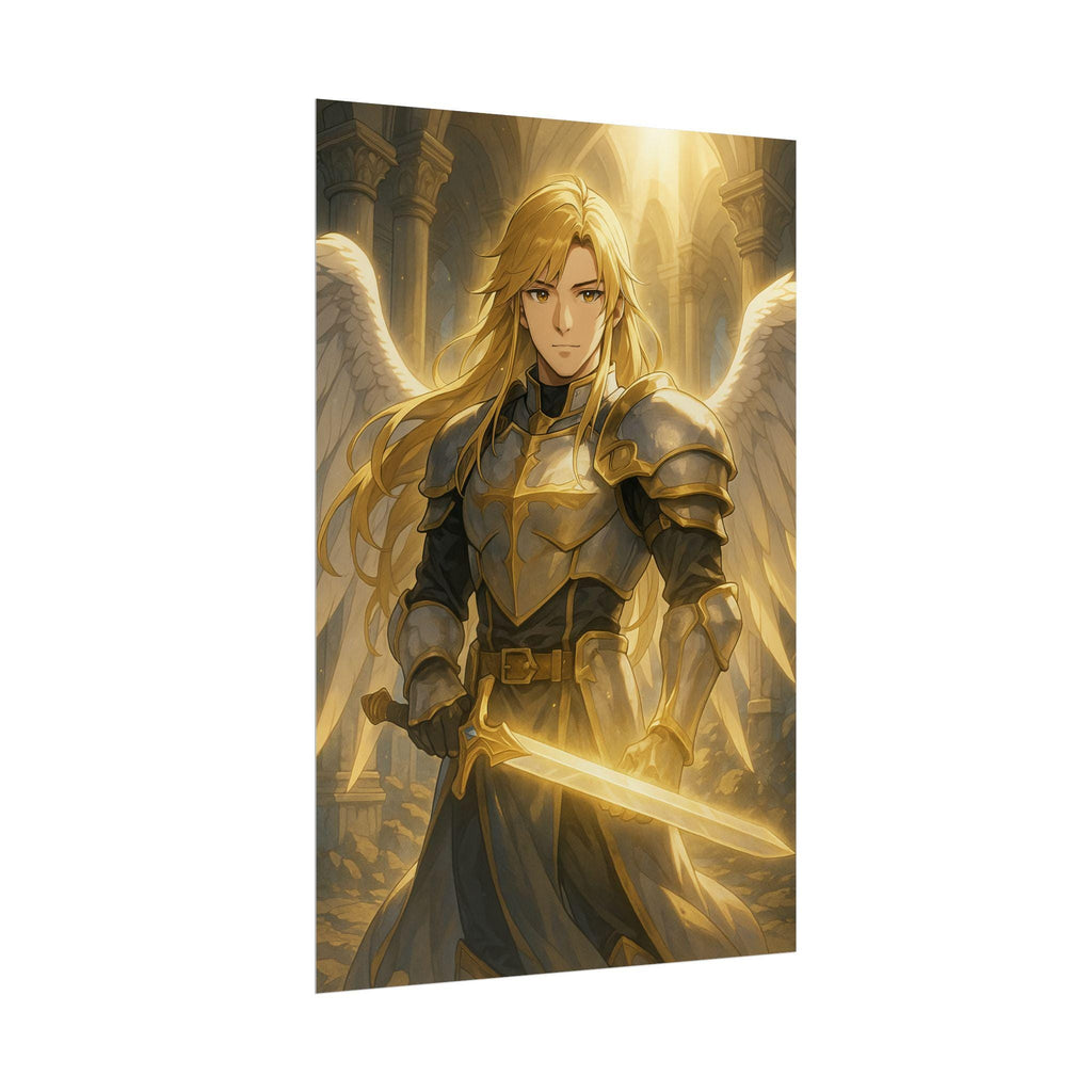 Anime Paladin Poster, Angel Warrior Wall Art Print, Fantasy Anime Decor, Japanese Anime Poster, Gift for Gamers and Otaku Fans