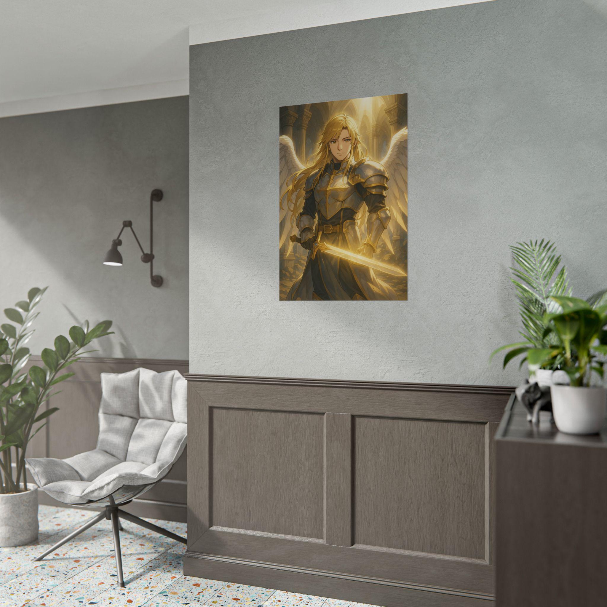 Anime Paladin Poster, Angel Warrior Wall Art Print, Fantasy Anime Decor, Japanese Anime Poster, Gift for Gamers and Otaku Fans