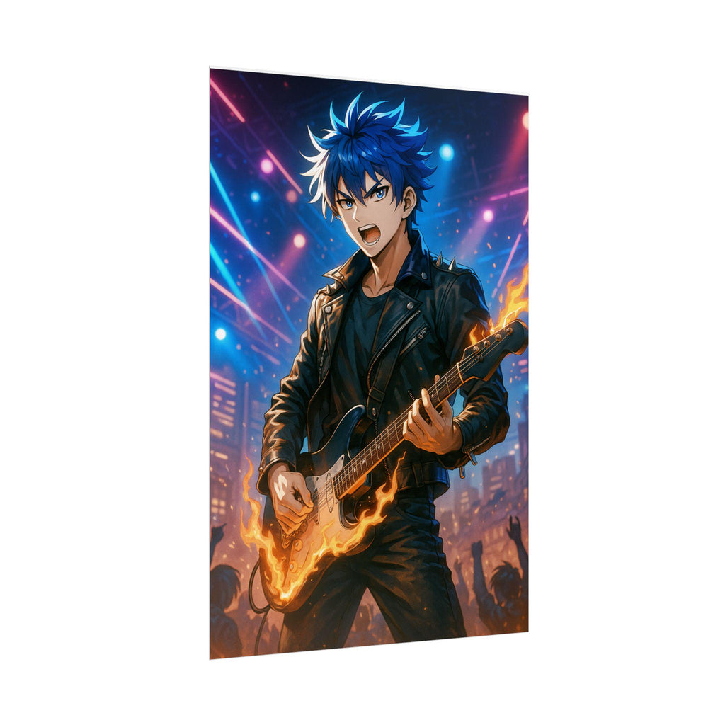 Anime Rock Star Poster: Fiery Guitarist Music Wall Art