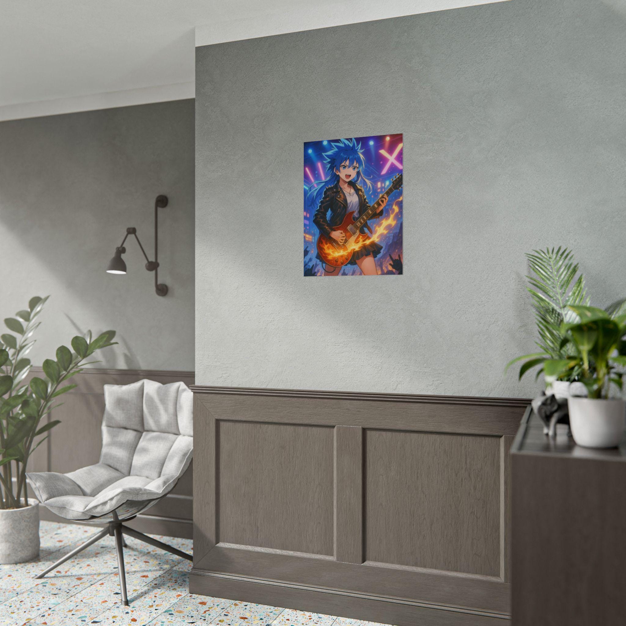 Anime Rock Star Poster, Music Wall Art Print, Japanese Anime Poster, Guitarist Anime Decor, Gift for Gamers and Music Lovers