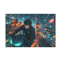 Cyberpunk Anime Wall Art Futuristic Motorcycle Chase in Neon City