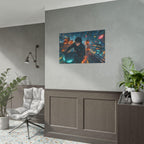 Cyberpunk Anime Wall Art Futuristic Motorcycle Chase in Neon City