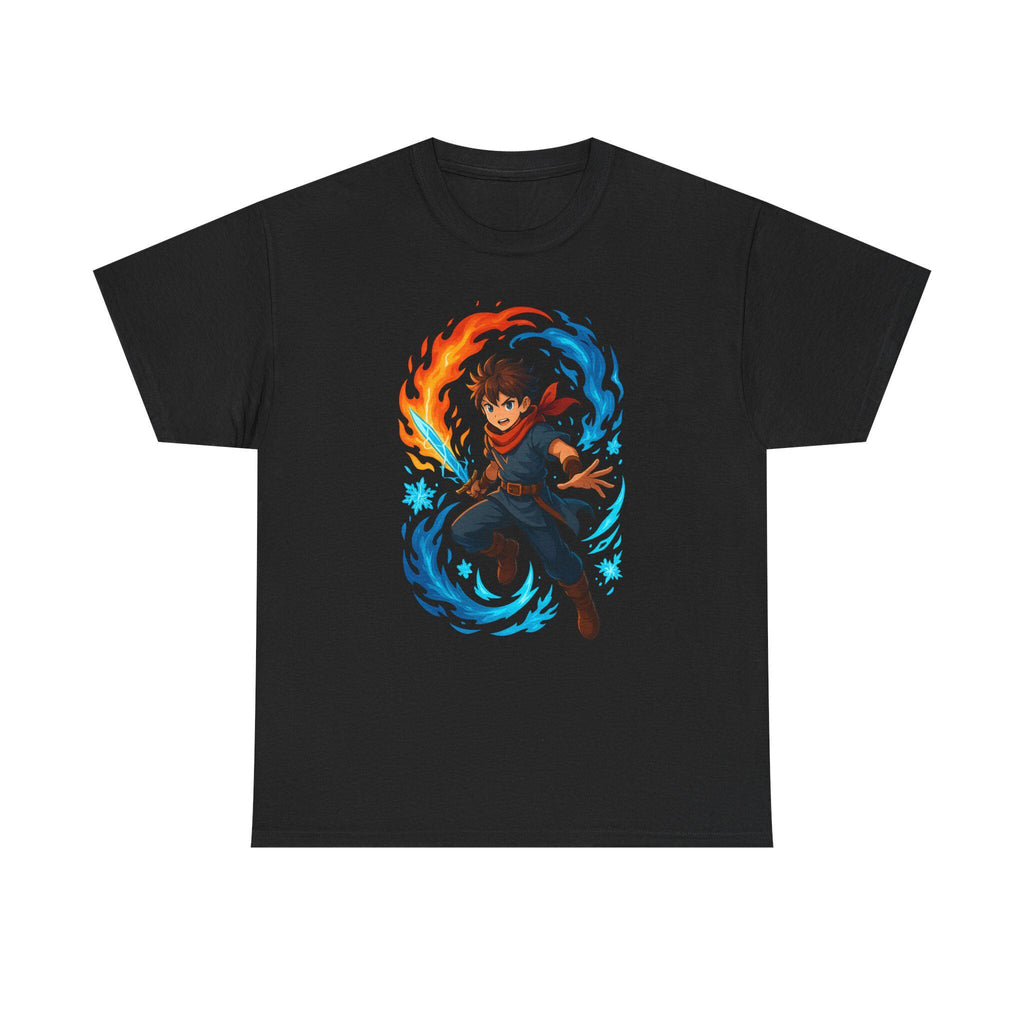 Fire and Ice Anime Wizard T-Shirt: Fantasy Mage Graphic Tee