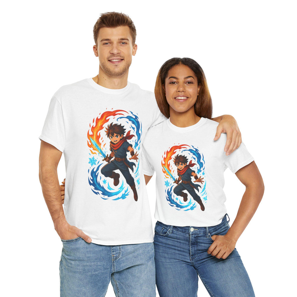 Fire and Ice Anime Wizard T-Shirt: Fantasy Mage Graphic Tee