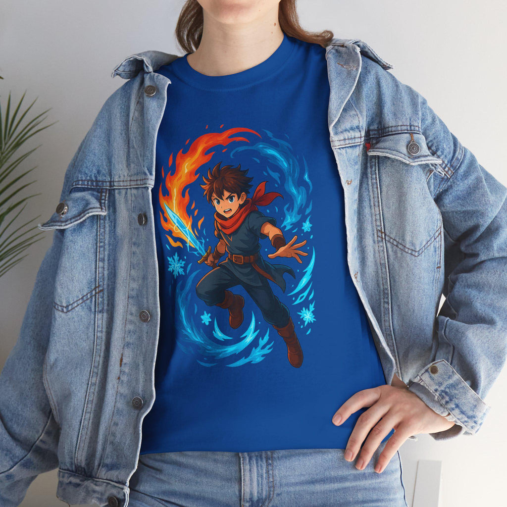 Fire and Ice Anime Wizard T-Shirt: Fantasy Mage Graphic Tee