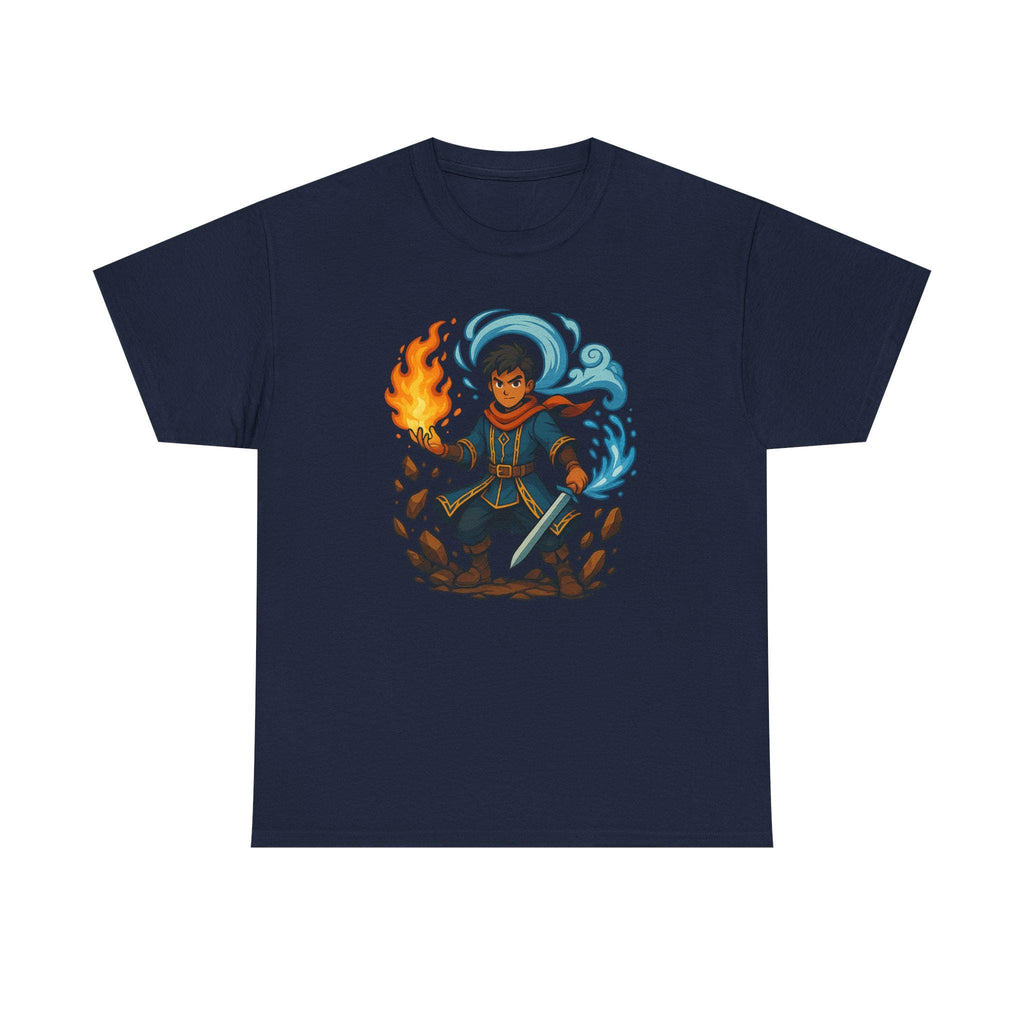 Anime Wizard T-Shirt: Fire and Water Sorcerer, Otaku Gamer Tee