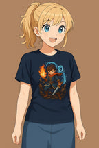 Anime Wizard T-Shirt: Fire and Water Sorcerer, Otaku Gamer Tee