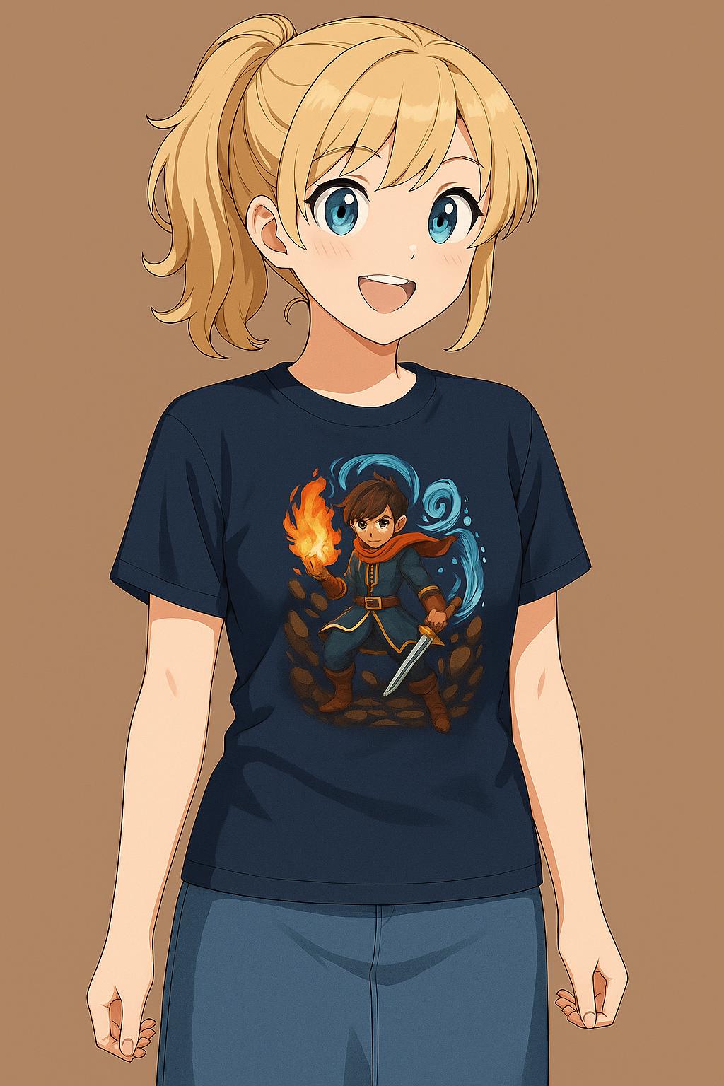 Anime Wizard T-Shirt: Fire and Water Sorcerer, Otaku Gamer Tee