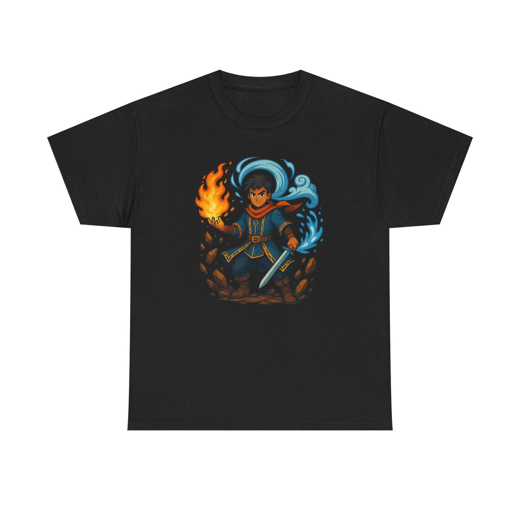 Anime Wizard T-Shirt: Fire and Water Sorcerer, Otaku Gamer Tee