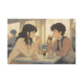Anime Couple Cafe Date Art Print, Romantic Japanese Wall Art Coffee Wall Decor, Cute Anime Couple Illustration for Home