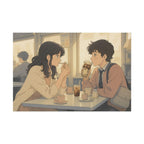 Anime Couple Cafe Date Art Print, Romantic Japanese Wall Art Coffee Wall Decor, Cute Anime Couple Illustration for Home