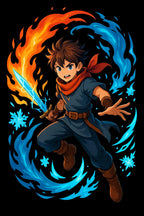 Fire and Ice Anime Wizard T-Shirt: Fantasy Mage Graphic Tee