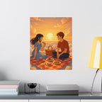 Romantic Anime Sunset Picnic Poster, Wall Art for Home Decor, Gift for Couples