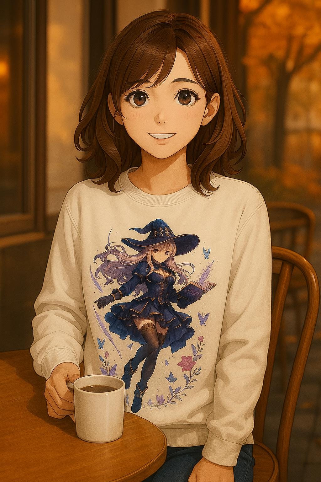 Anime Witch Girl Sweatshirt Magical Book Spellcaster Gift for Fantasy Lovers Otaku Cozy Japanese Style Top