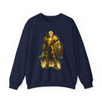 Golden Knight Anime Sweatshirt Black Castle Scene Fantasy Warrior Streetwear Gift for Anime Fans Neon Glow Gamer Apparel