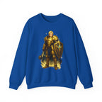 Golden Knight Anime Sweatshirt Black Castle Scene Fantasy Warrior Streetwear Gift for Anime Fans Neon Glow Gamer Apparel