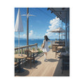 Anime Poster Girl on Seaside Café Terrace with Ocean View Wall Art